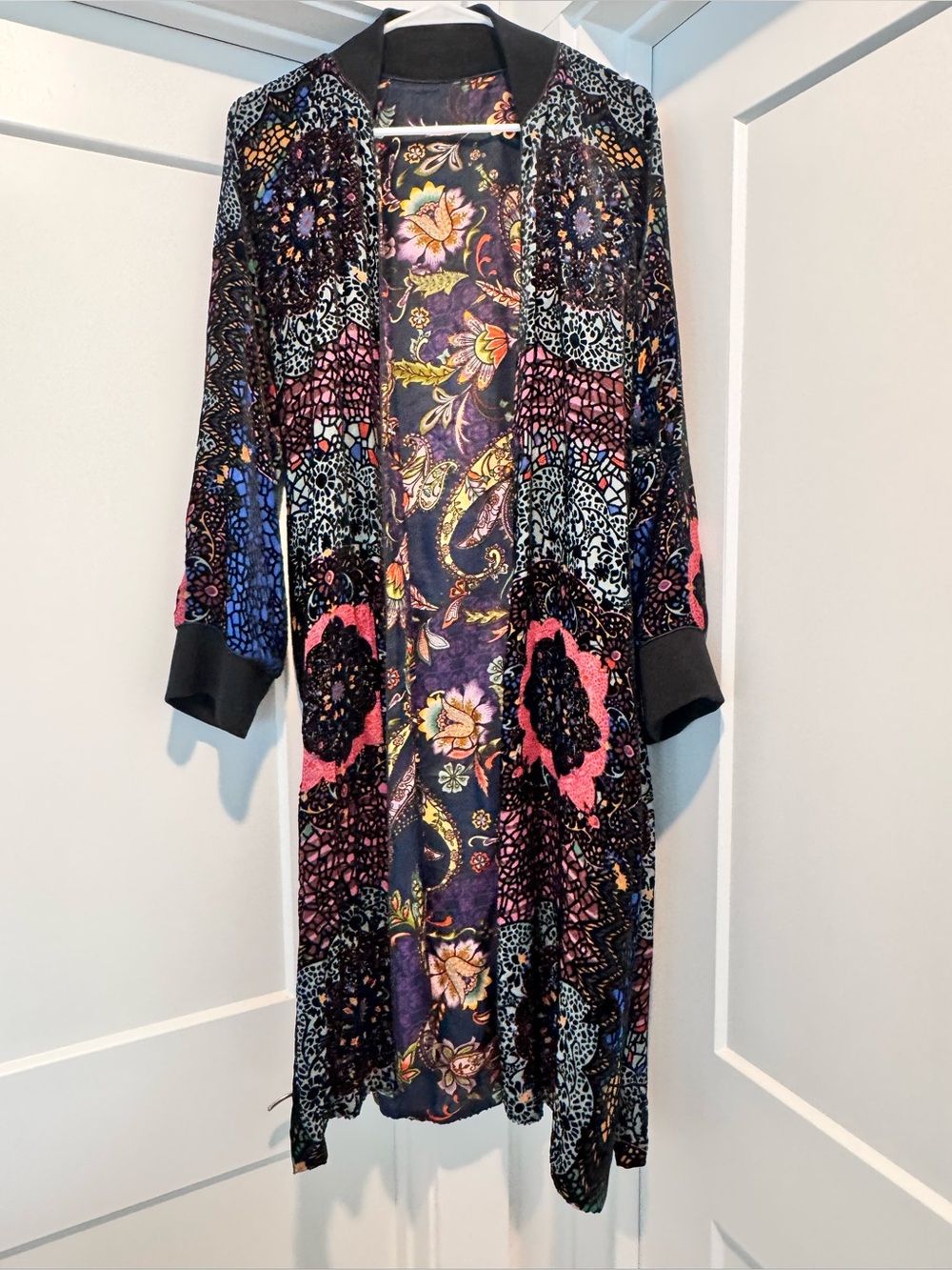 Johnny Was burnout Velvet & silk Floral & Paisley Duster Cardigan